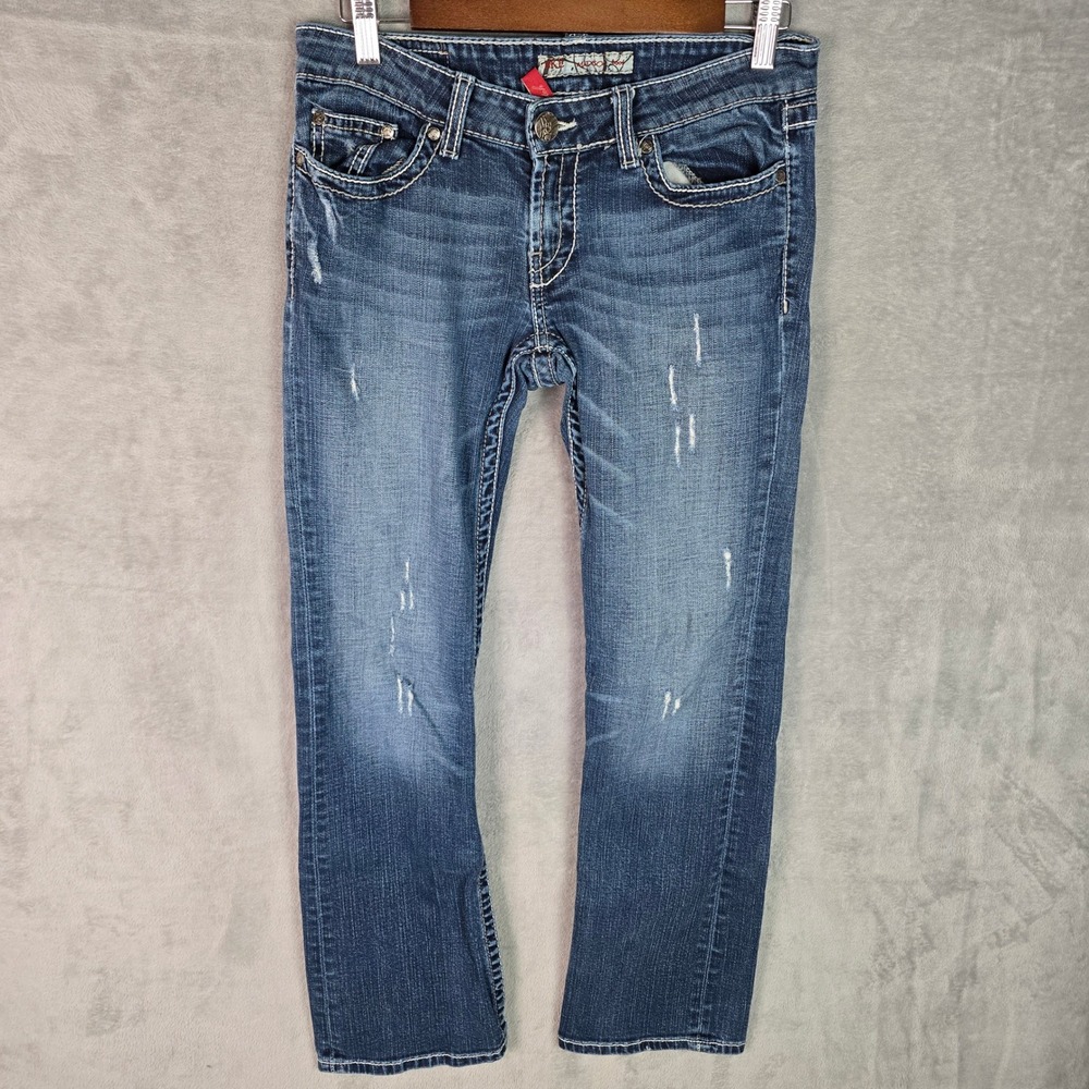 BKE Madison Bootcut Jeans Womens 28x31.5 Blue Medium Wash Embellished Distressed